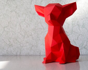 Chihuahua (dog, paper dog, origami dog, little dog, pocket dog, polygonal, papercraft, lowpoly, DIY template, PDF)