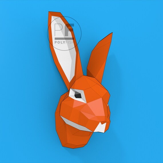 Hare Head Bunny Head Papercraft Rabbit Head Origami Diy Etsy