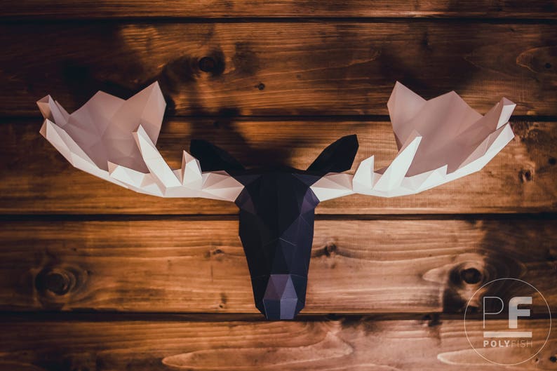 Moose Head Elk Paper Origami Wall Hanging Papercraft Lowpoly Diy Template Pdf