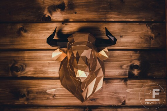 Bull Head Bull Paper Bull Origami Bull Wall Hanging Papercraft Lowpoly Diy Template Pdf