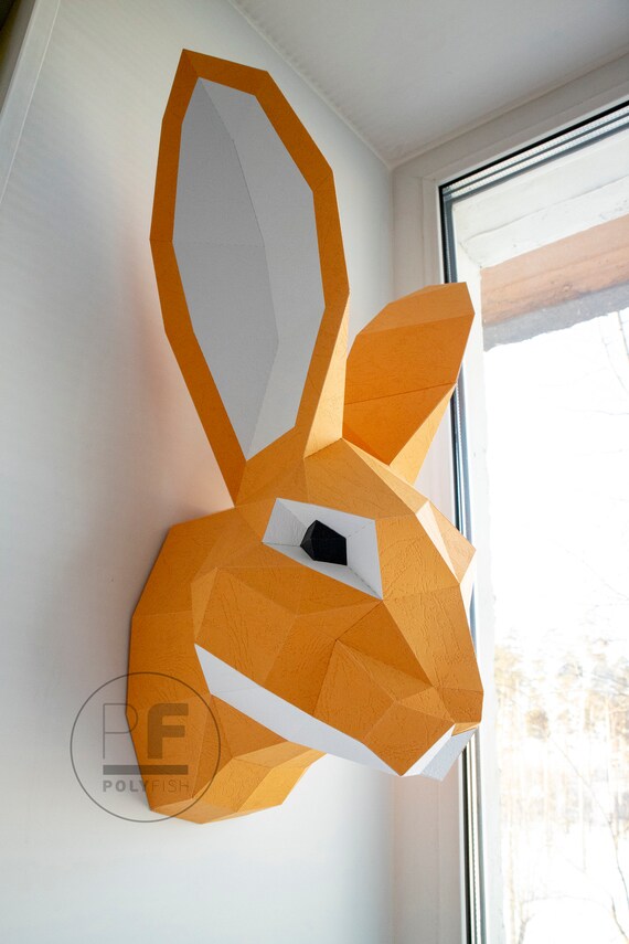 Hare Head Bunny Head Papercraft Rabbit Head Origami Diy Etsy
