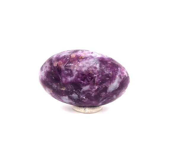Polished Lepidolite Mica Crystal, Quartz & Pink Tourmaline Inclusions, 36.3mm Tumbled Stone from Brazil
