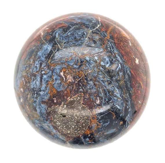 Pietersite Gemstone Sphere 53.7mm with Blue, Red & Gold Chatoyancy