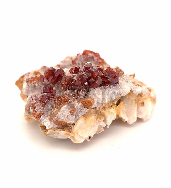 Raw Vanadinite with Quartz Druzy Crystals on Barite Matrix, 51.4mm from Mibladen, Morocco (68.90g)