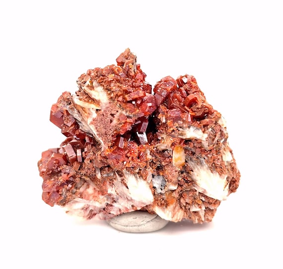 Vanadinite Crystals, Barite Dolomite Matrix, 50.2mm Raw Dense Cluster Specimen from Mibladen, Morocco (64.22g)