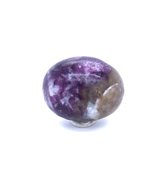 Polished Purple Lepidolite Stone with Lithium, Mica, White & Smokey Quartz Inclusions, 32.8mm from Brazil