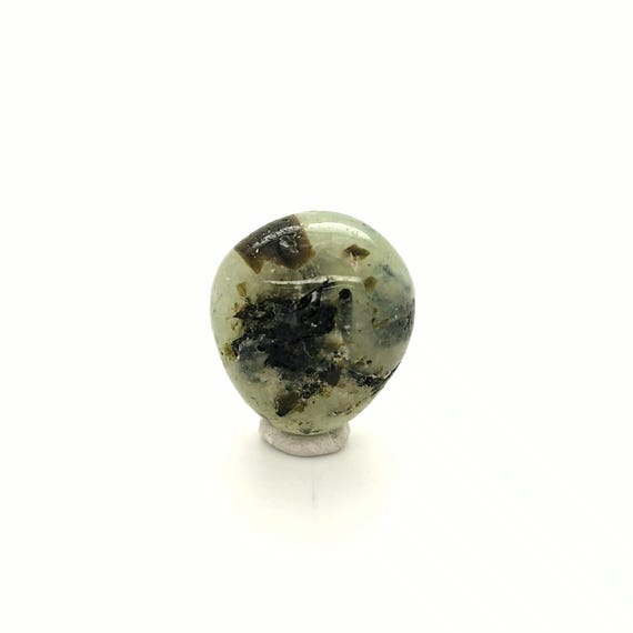 Prehnite, Epidote, Black Tourmaline Inclusions, 25.1mm Tumbled & Polished Natural Stone