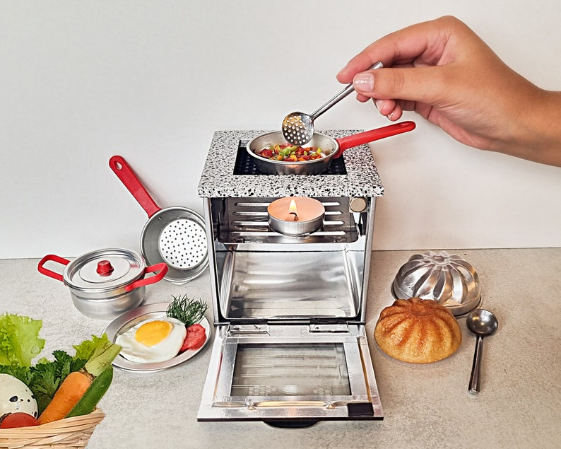 Tiny Cooking Set Mini Stove for cooking real food Working Miniatures Mini Oven with miniature pot and pan Mini Kitchen Set that works image 5