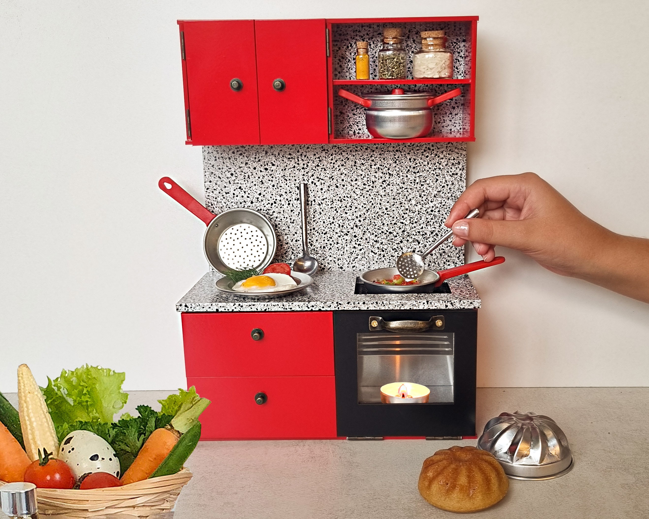 Custom Your Own Miniature kitchen set (include real stove, sink, furniture,  and cookwares to cook tiny food)