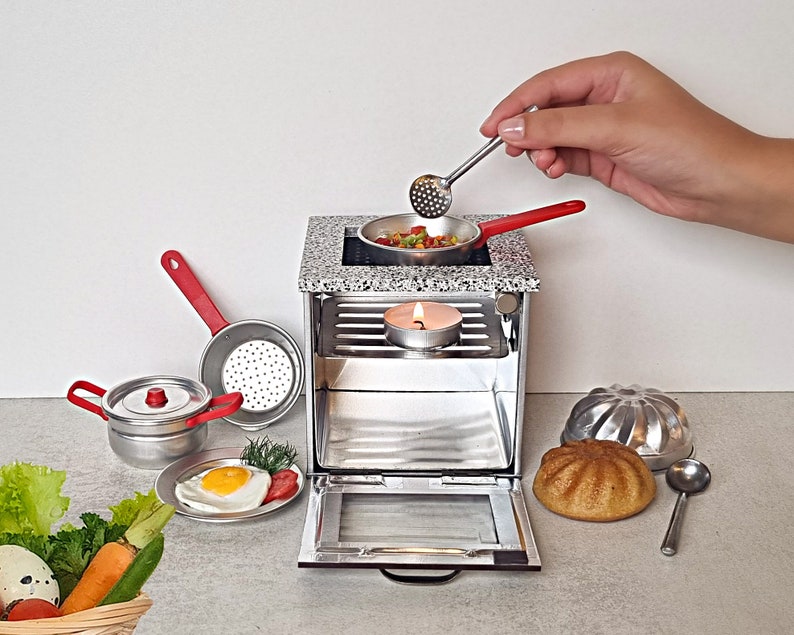 Tiny Cooking Set Mini Stove for cooking real food Working Miniatures Mini Oven with miniature pot and pan Mini Kitchen Set that works image 2