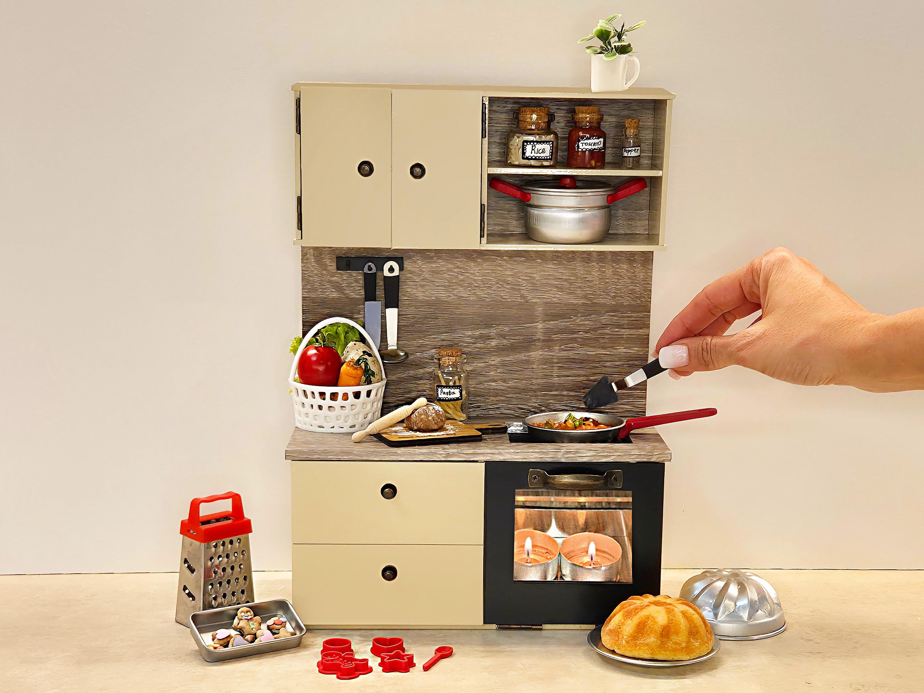 Kitchen Stove Miniature Kitchen Real Cooking Mini Kitchen Set 1/6