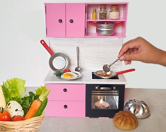 Maison de poupée miniature à l'échelle 1:6 véritable cuisinière four véritable Mini maison de poupée de cuisine de travail ensemble de cuisine
