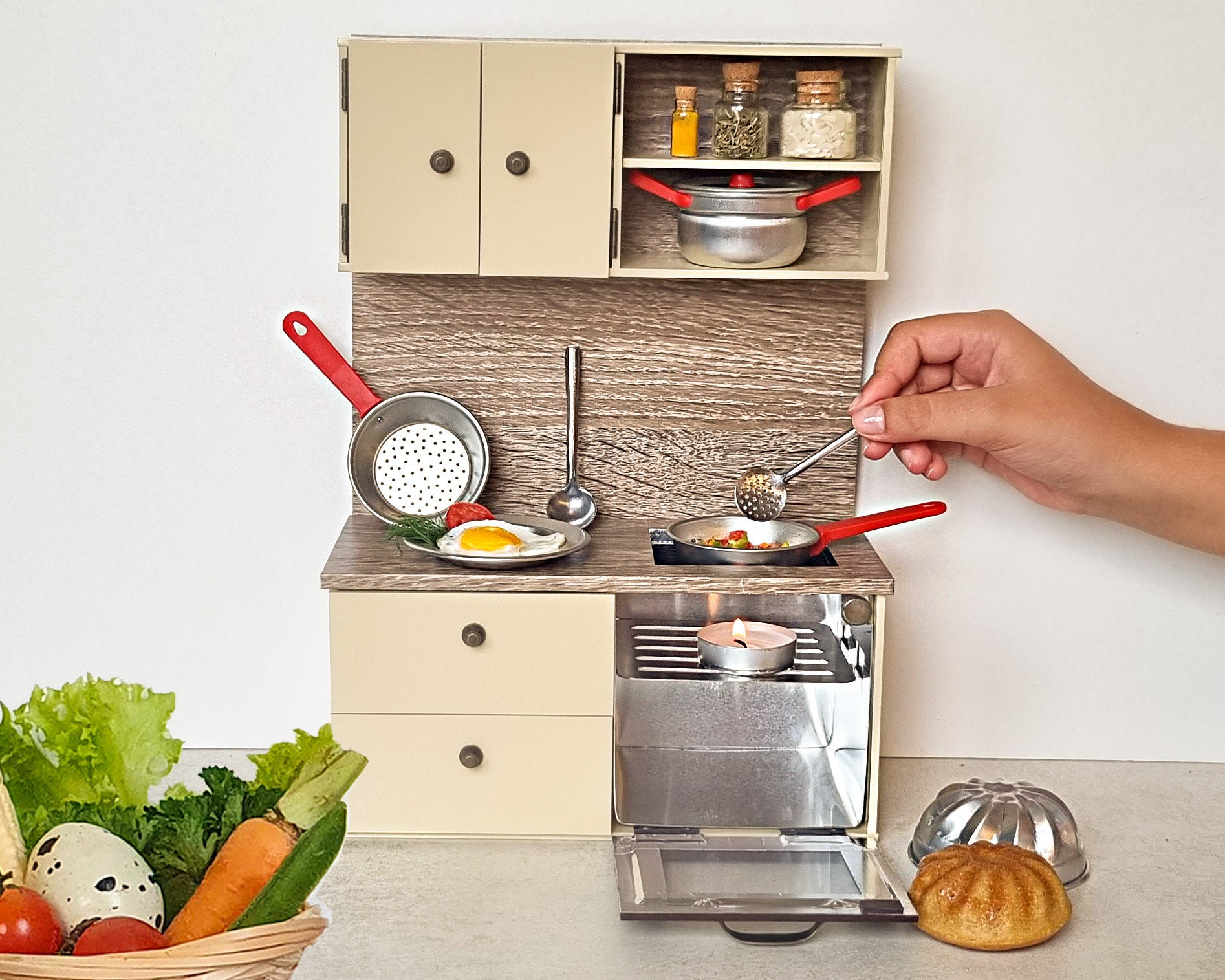 Red Miniature Kitchen REAL FOOD Cooking Tiny Cooking Set Mini Stove Working Miniature  Kitchen With Accessories 