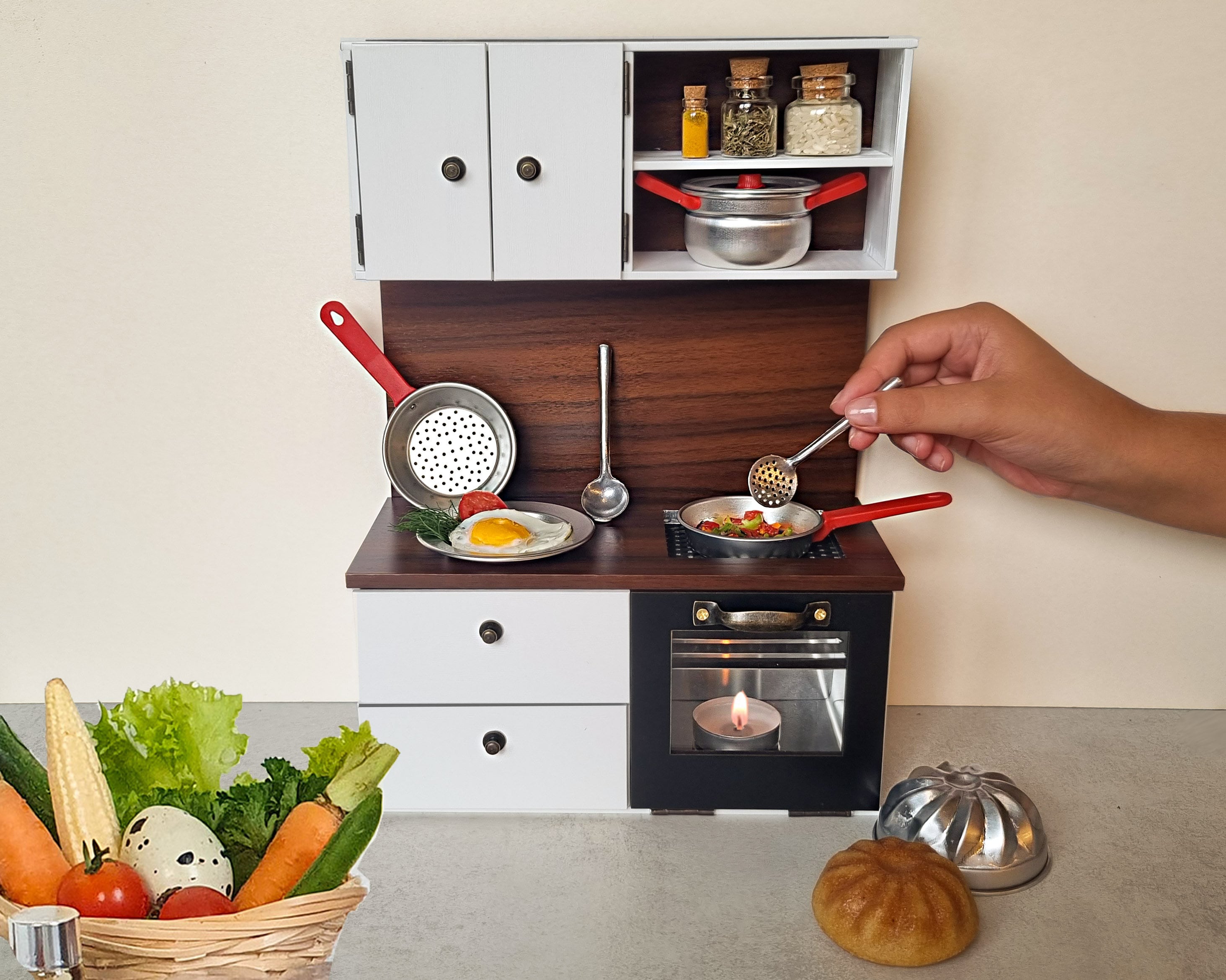 Realistic Tiny Kitchen Set for Cooking Mini Food Recipes