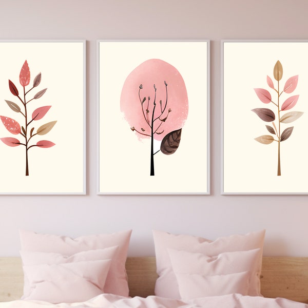 Pink Bedroom Decor, Set of 3 Digital Wall Prints, Floral Nursery Print, Floral Wall Art, New Baby Gift, Botanical Printables