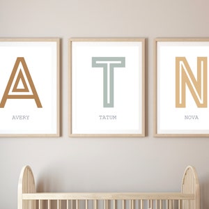 Baby Initial Poster, Custom + Baby Name in Gender Neutral Colours, Nursery Wall Art, Name Print for Baby, Trendy Nursery