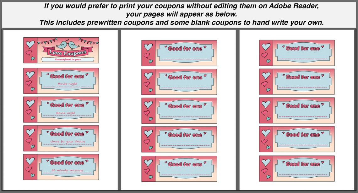 Printable Love Coupons (editable PDF) Instant Download - Etsy