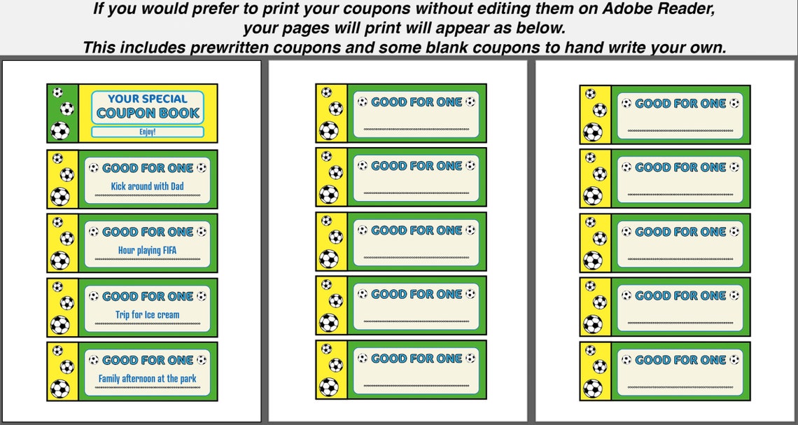 Printable Soccer/football Coupons editable PDF Instant Download Etsy