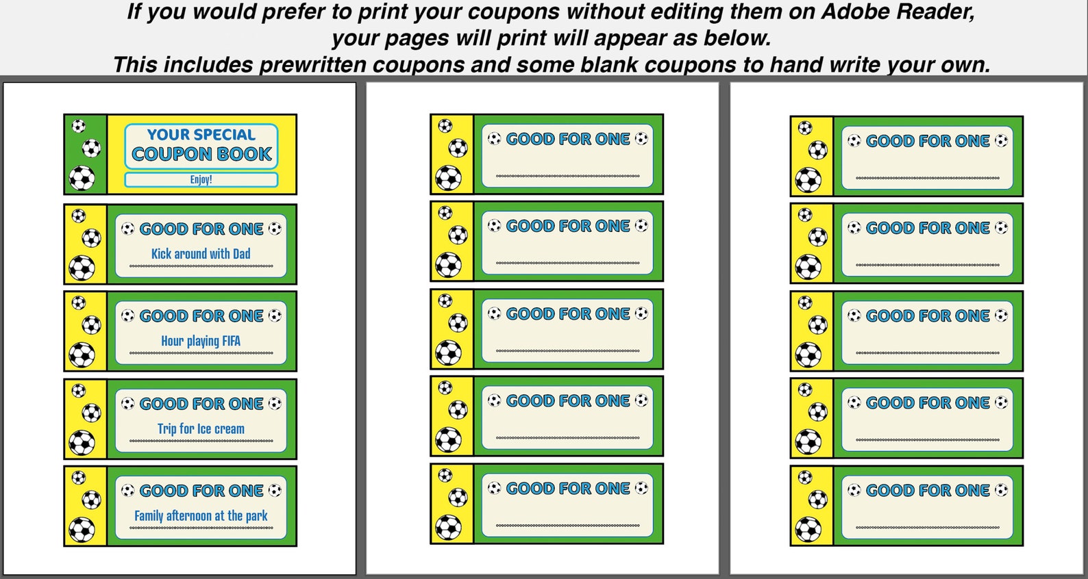 Printable Soccer/football Coupons editable PDF Instant Download