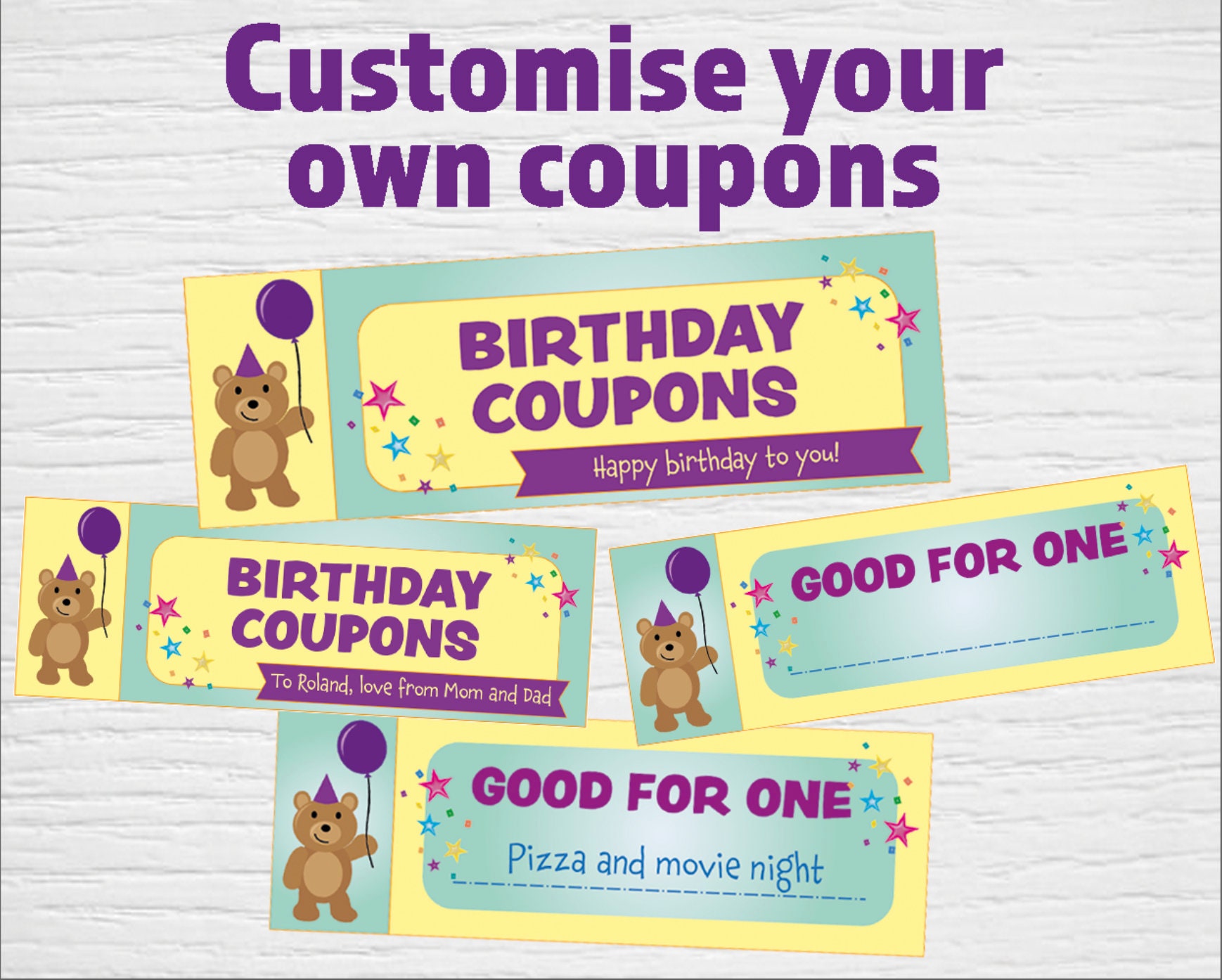 Printable birthday Coupons editable PDF Instant download Etsy