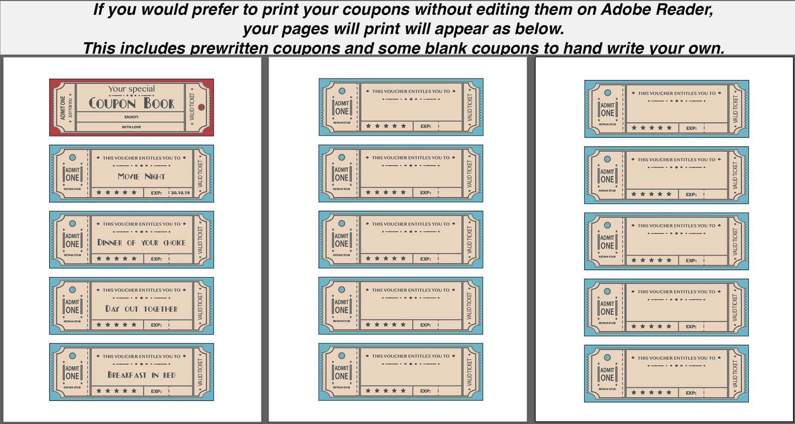 Printable Coupons 'retro' (editable PDF) Instant Download - Etsy