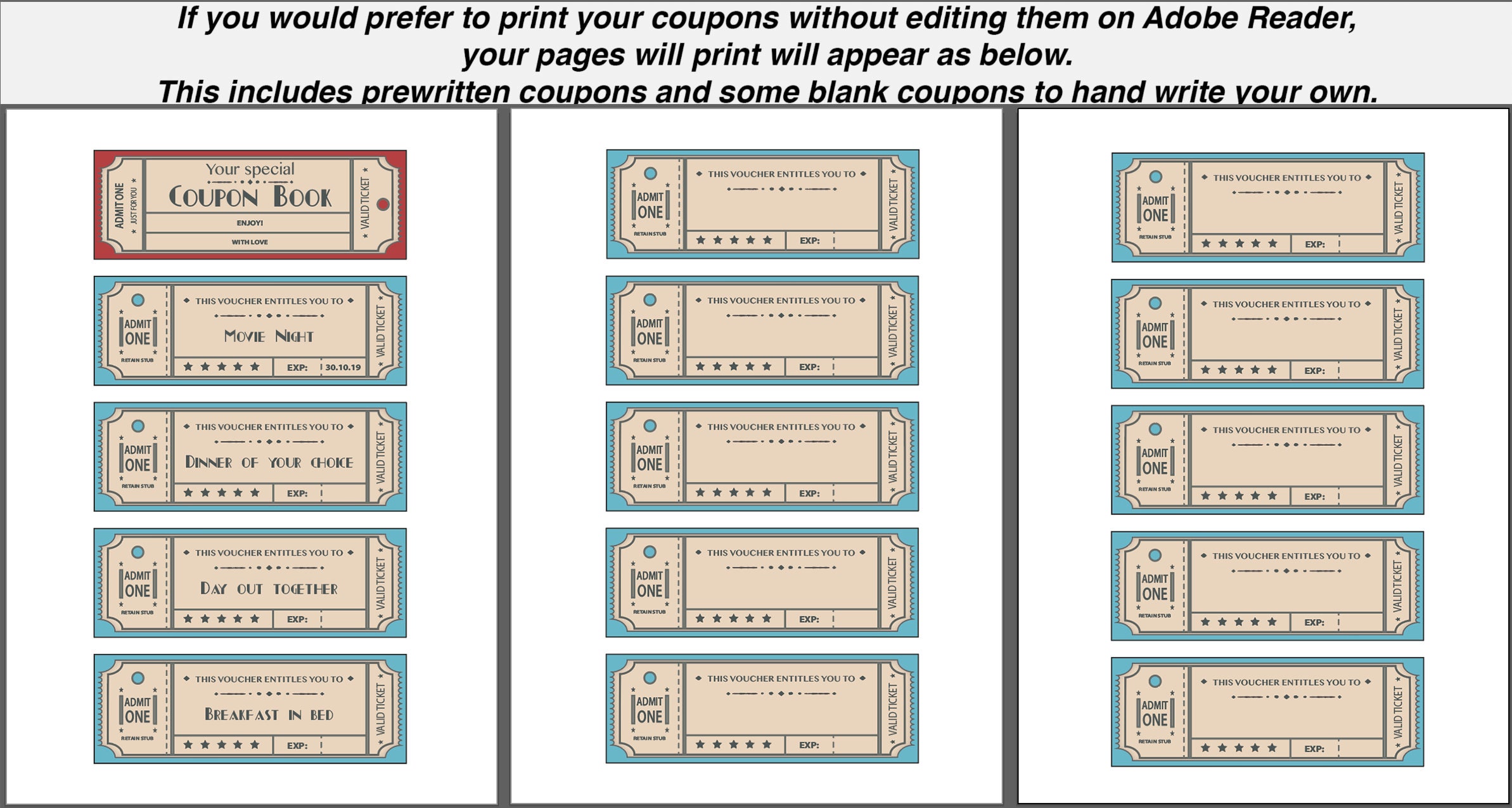 Printable Coupons retro (editable PDF) Instant Download Etsy Printable Coupons retro (editable PDF) Instant Download Etsy
