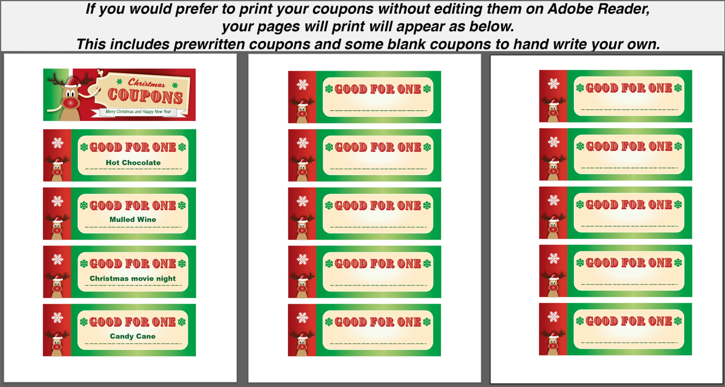 Printable Christmas Coupons editable PDF Instant Download Etsy New
