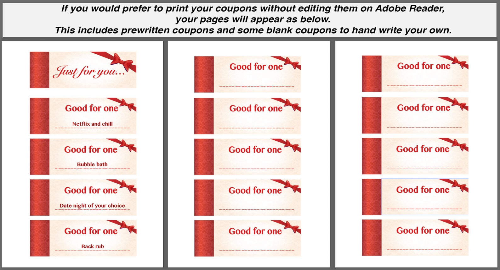 Printable Coupons 'just for You' (editable PDF) Instant Download - Etsy ...
