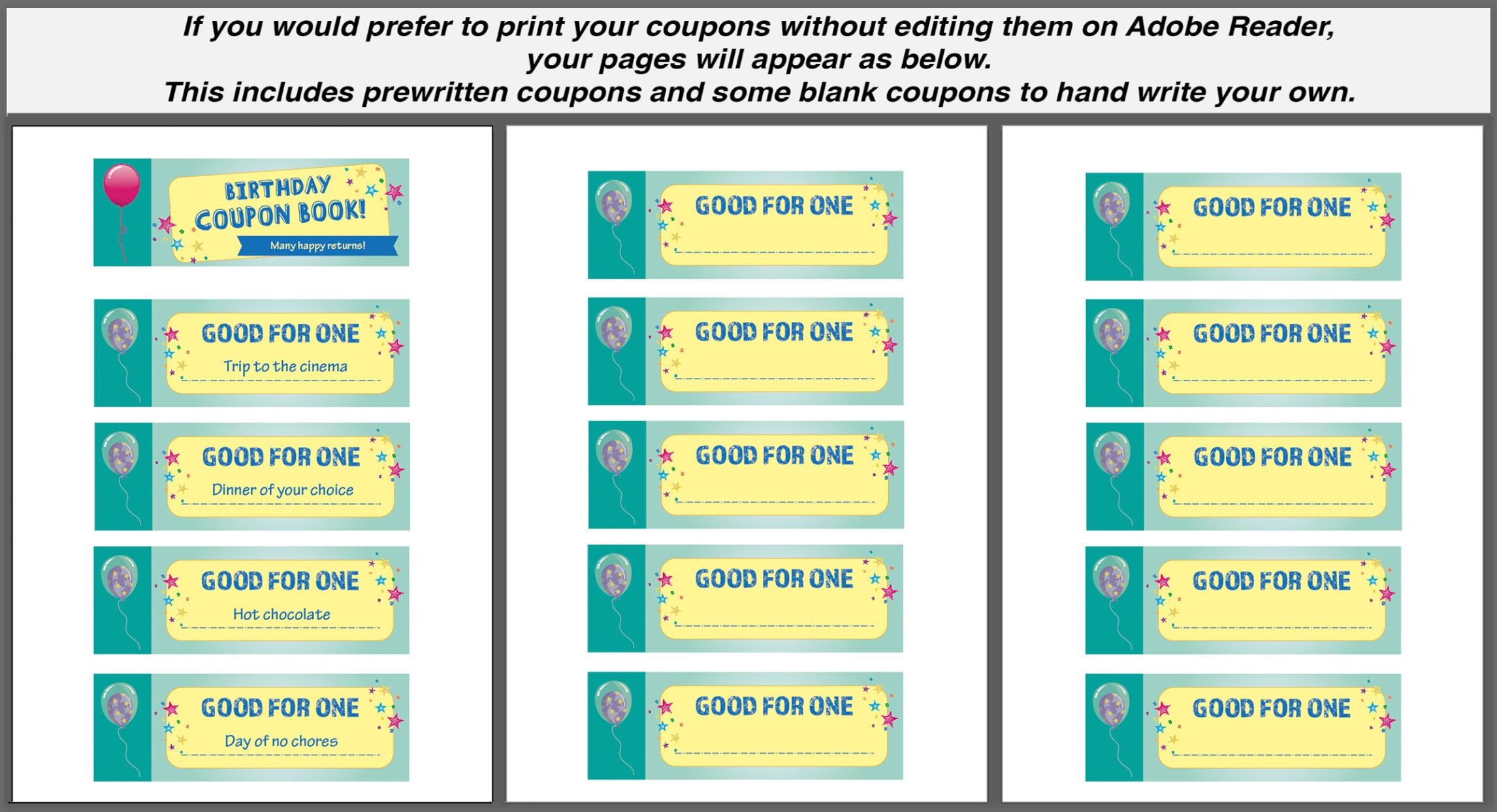 Printable Birthday Coupons editable PDF Instant Download - Etsy UK