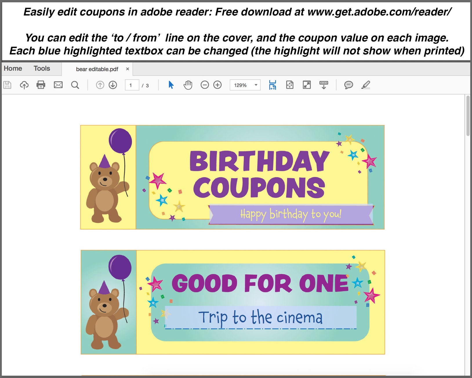 Printable Birthday Coupons (editable PDF) Instant Download - Etsy