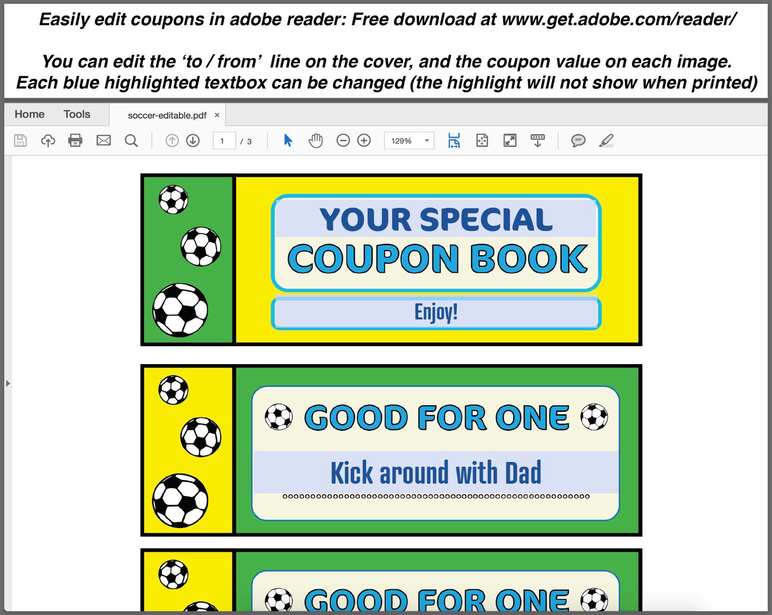 Printable Soccer/football Coupons editable PDF Instant - Etsy España