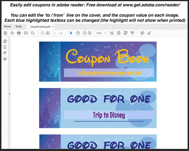 Printable Coupons Disney inspired editable PDF Instant Etsy