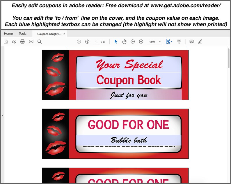 Printable Coupons 'naughty Romance' editable PDF Instant Download - Etsy