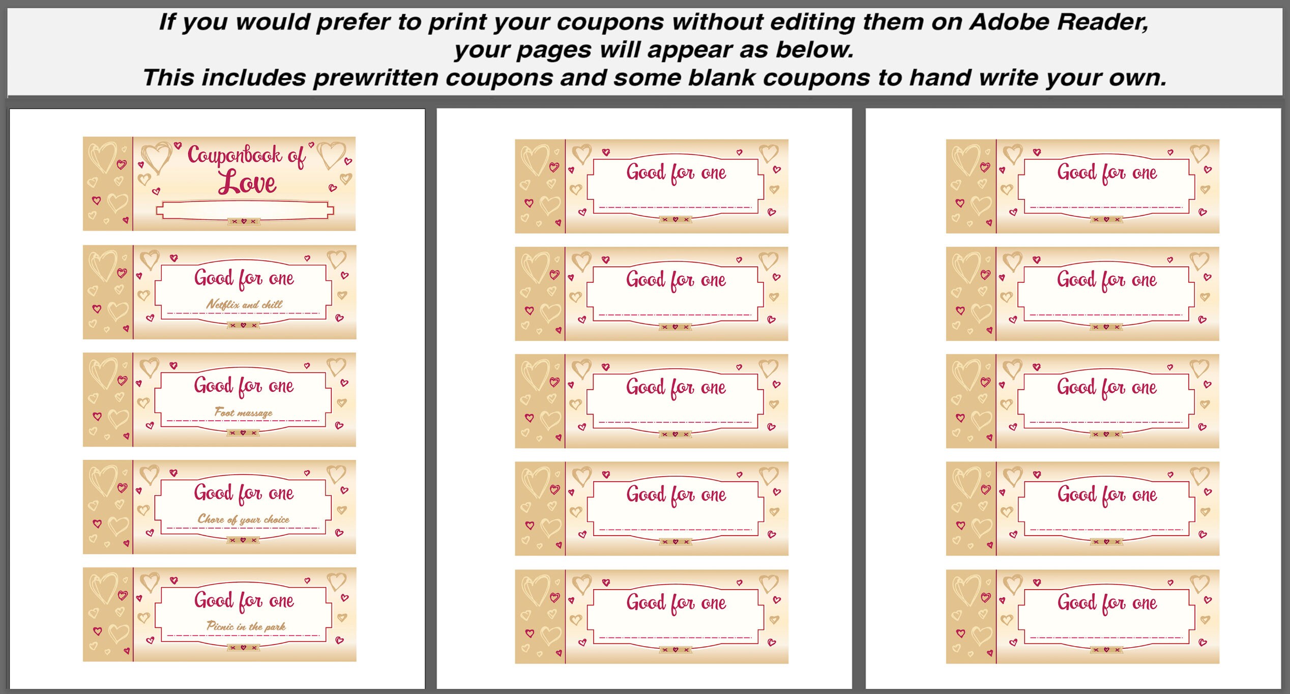 Printable Love Coupons (editable PDF) Instant Download - Valentine's ...