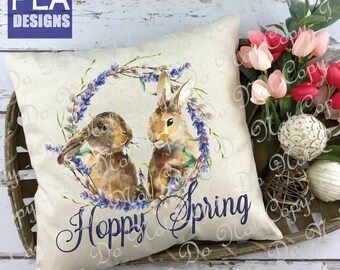 Hoppy Spring Design 16x16 Linen Pillow Cover