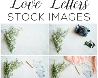 Stock Images - Love Letters | flower stock image, flower layflat, blog stock photos, blog images, polaroid photo, postcard image, letters