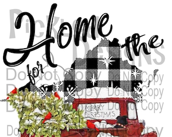 SUBLIMATION Digital-Home for the Holidays-USA クリスマス レッド トラック クリスマス バッファロー チェック柄 USA 米国 バージニア州 ホリデー