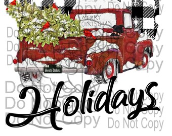 SUBLIMATION Digital-Home for the Holidays-USA クリスマス レッド トラック クリスマス バッファロー チェック柄 USA 米国 テキサス ホリデー