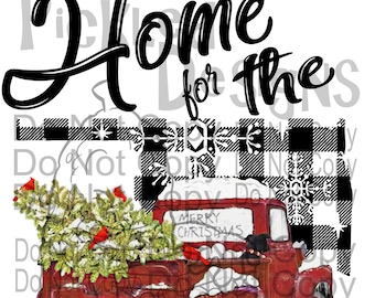 SUBLIMATION Digital-Home for the Holidays-USA クリスマス レッド トラック クリスマス バッファロー チェック柄 USA 米国 オクラホマ ホリデー