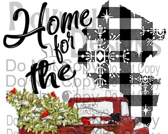 SUBLIMATION Digital-Home for the Holidays-USA クリスマス レッド トラック クリスマス バッファロー チェック柄 USA 米国 ニューヨーク ホリデー