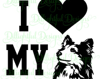 Télécharger - Sheltie décalcomanie numérique, texte « J’aime mon Sheltie » - sticker numérique télécharger berger de Shetland Collie Miniature SVG sil PNG