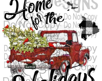 SUBLIMATION Digital-Home for the Holidays-USA クリスマス レッド トラック クリスマス バッファロー チェック柄 USA アメリカ合衆国 イリノイ州 インディアナ州 ホリデー