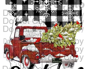SUBLIMATION Digital-Home for the Holidays-USA クリスマス レッド トラック クリスマス バッファロー チェック柄 USA アメリカ合衆国 ミシガン州 ネバダ州 モンタナ州 ホリデー
