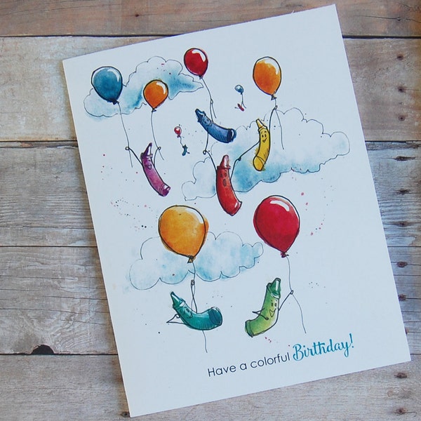 Floating Crayon Birthday Card - quirky birthday, kids birthday, unique birthday, friend birthday, whimsical birthday, simple silly birthday