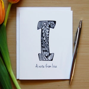 Personalisierte Notizkarten I, Monogramm Zentangle Notizkarte, Dankeskarte, Coworker Geschenk, Brautjungfern Geschenk, Lehrer Geschenk, Beleuchtete Buchstaben