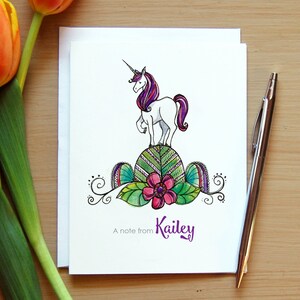 Personalisierte Einhorn Notizkarten, Aquarell Einhorn, Zentangle Einhorn, Einhorn Dankeschön, Kleines Mädchen Geschenk, Enkelin Geschenk, Nichte Geschenk