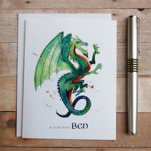 Personalisierte Drachen Notizkarten - Mythologie Fantasy Geschenk, Drachen Geschenk, keltischer europäischer Drache, Aquarell Drache Danke, fliegender Drache