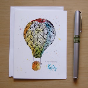 Personalisierte Heißluftballon Notizkarten, Aquarell Zentangle Heißluftballon, DankeSchöne Notiz, Lehrer Wertschätzung Geschenk, Coworker Geschenk