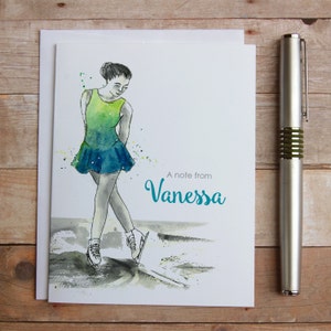 Personalized Figure Skating Note Cards - Figure Skating cards, Ice Skating note, skating coach gift, watercolor skating, skating thank you