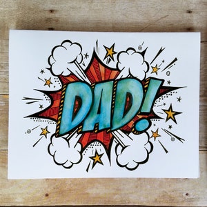 Papa! Carte - Carte de la fête des pères, Carte de la fête des pères de la bande dessinée rétro, Carte de la fête des pères Pop Art, Merci papa, Carte papa super-héros